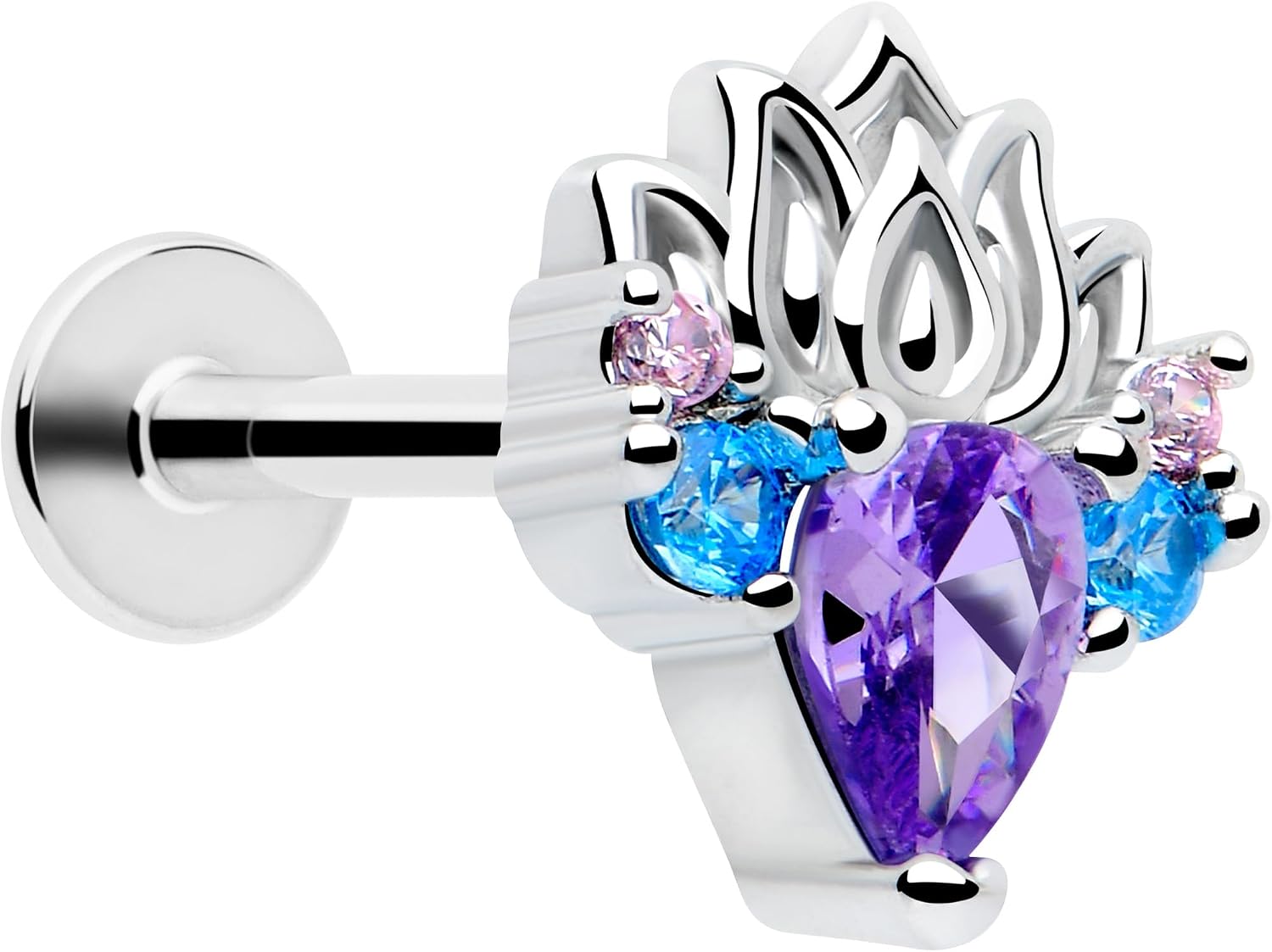 Body Candy 16G 316L Stainless Steel Fire Lotus Labret Monroe Lip Ring Tragus 8mm