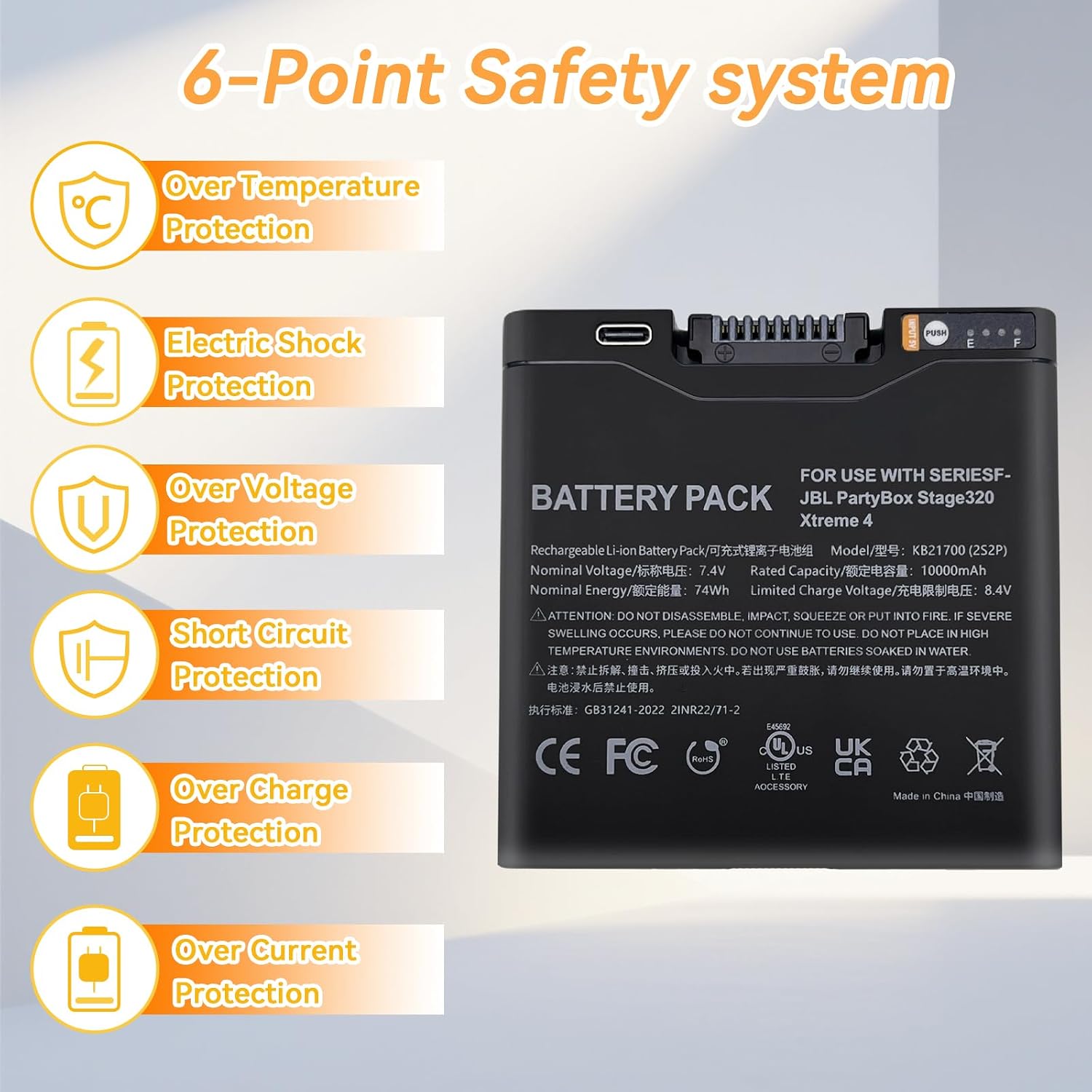 Replacement 10000mAh Li-ion Battery for JBL PartyBox Stage 320 & Xtreme 4 Portable Speaker