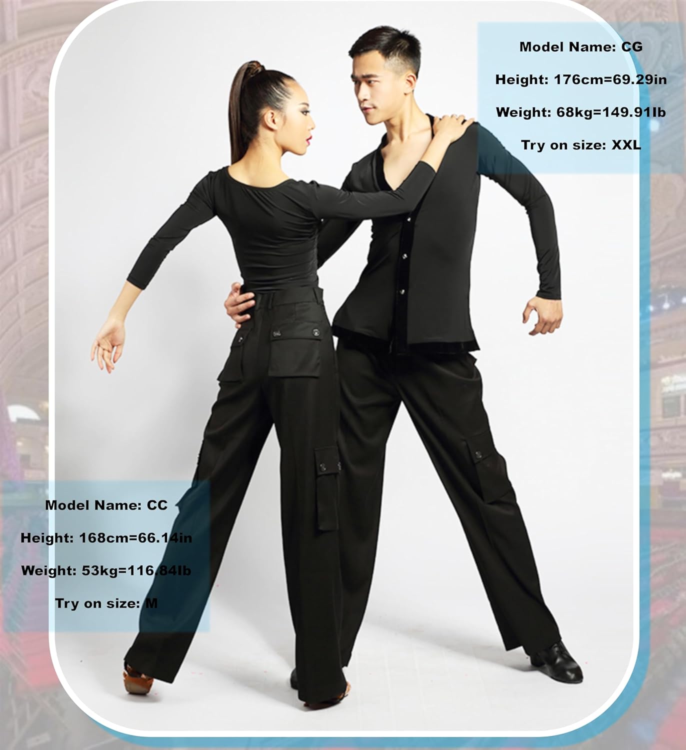 SCGGINTTANZ G4005 Latin Modern Ballroom Dance Professional Straight Pocket Trousers Pants for Men and Women