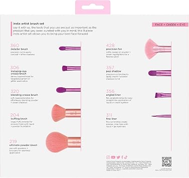 Real Techniques Insta Artist Brush Set, Face, Cheek and Eye Brush Set, Makeup Brush Set, Foundation, Blush, Bronzer, Concealer and Eyeshadow, Professional Quality Makeup Tools, 9 Piece Set