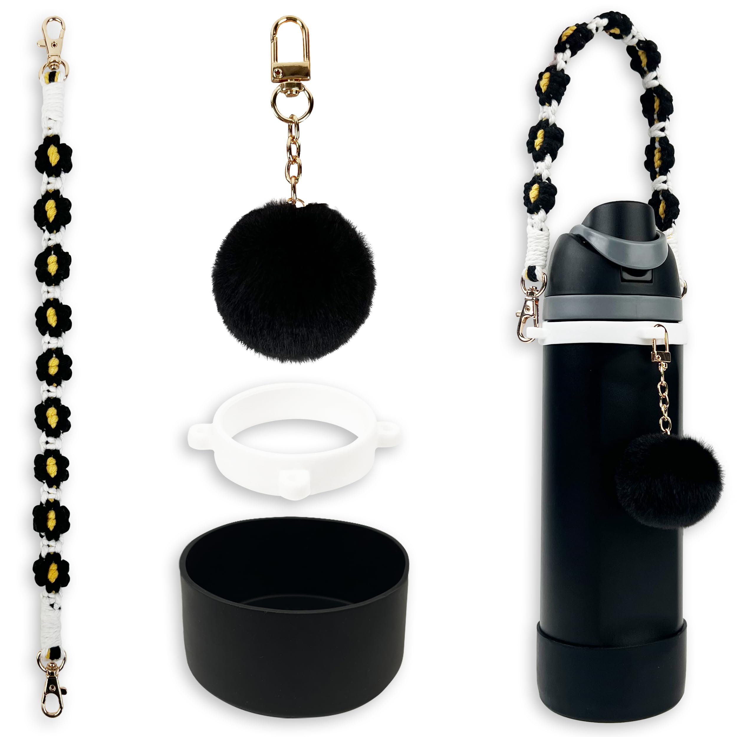 Silicone Boot Set for Owala Water Bottle 24 oz, 32 oz, 40 oz - Includes Cartoon Charm & Water Bottle Handle Strap, Perfect Owala Accessories, Fits