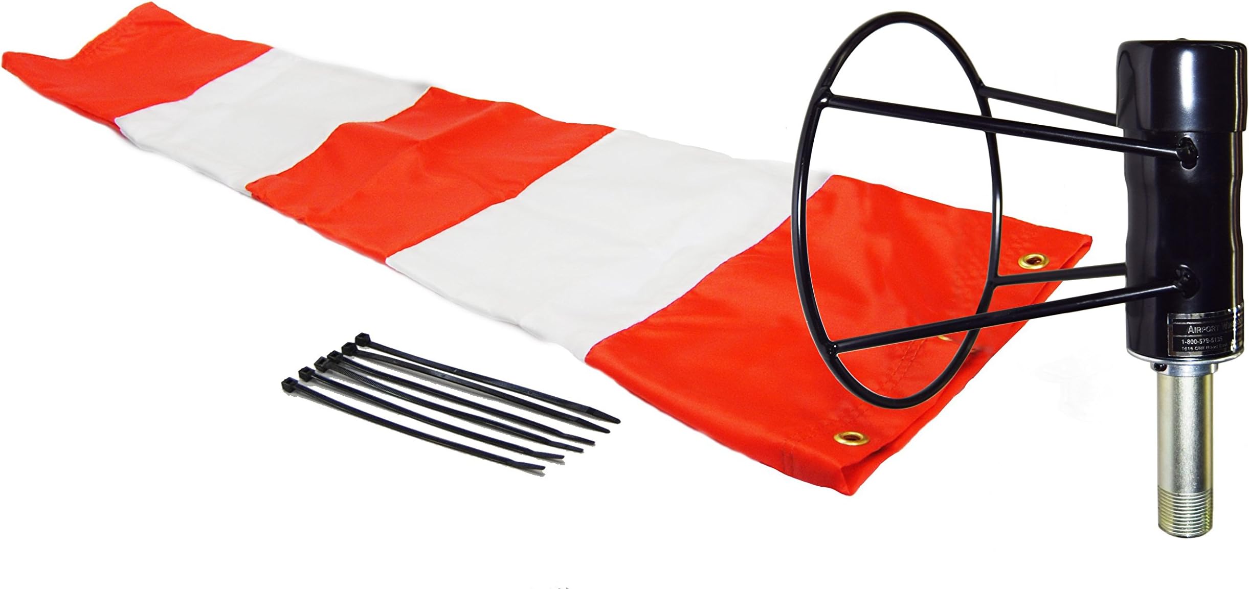 8" X 36" Orange and White Windsock with 8" Ball Bearing Frame USA Made