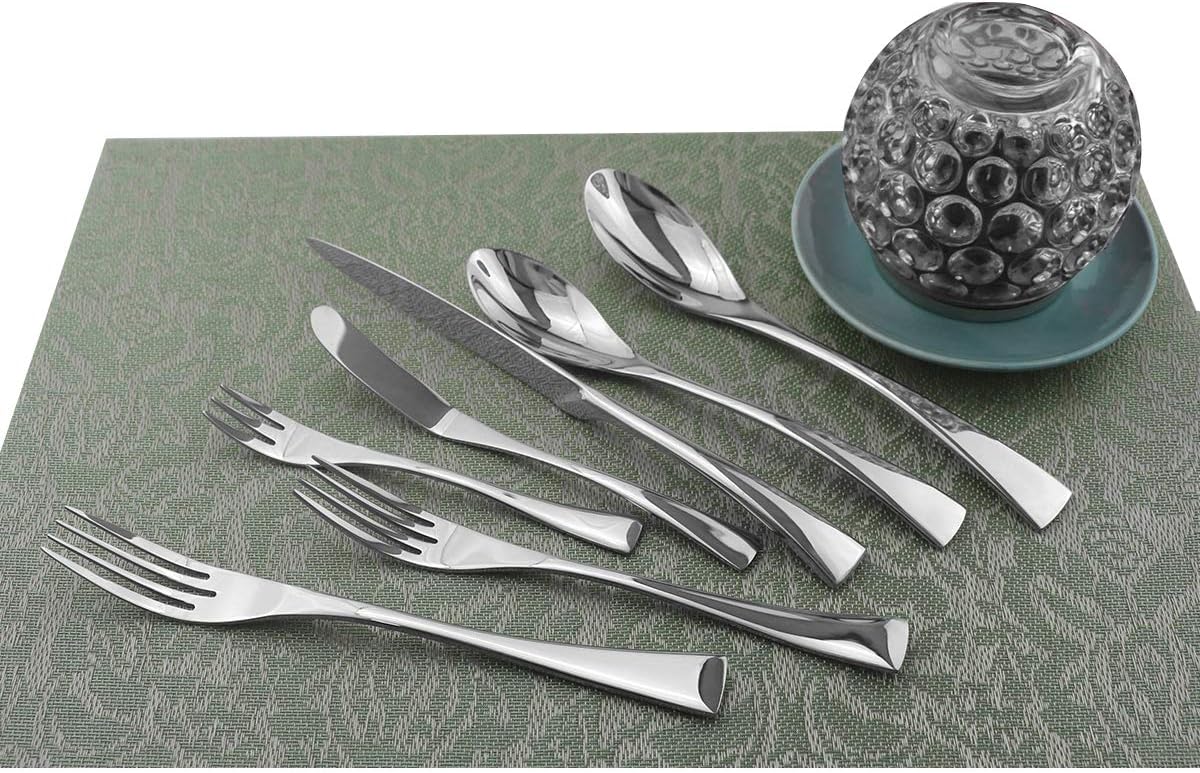 Gugrida 13-Piece 18/10 Stainless Steel Luxury Mirror Polished Silver Silverware Flatware Cutlery Set Service for 2 Include Knife Fork Spoon Dessert Fork Teaspoon Dishwasher Safe