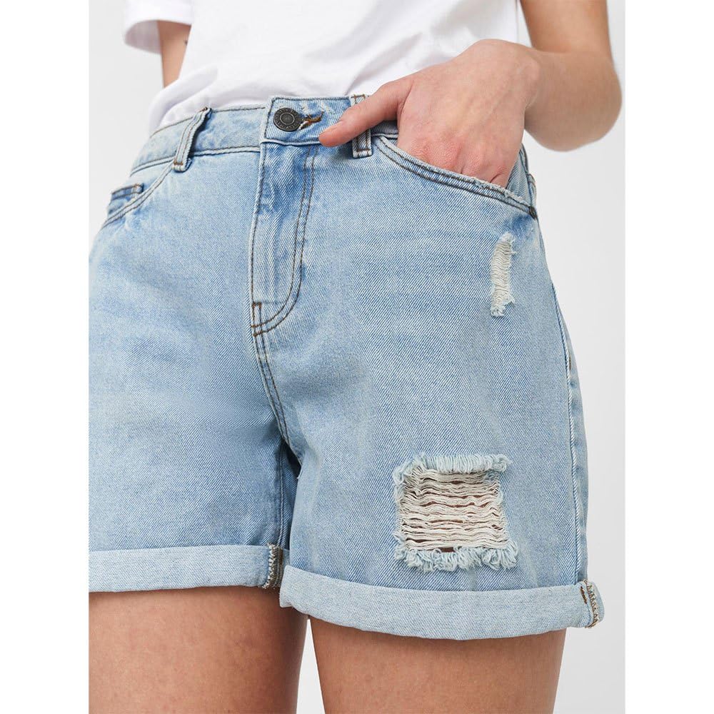 NOISY MAY Mujer Shorts Vaqueros con Roturas y Dobladillo Vuelto.