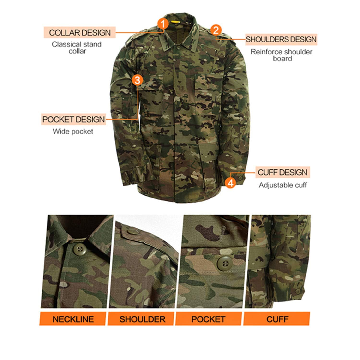 YUSHOW Airsoft, tuta mimetica da uomo, per paintball, militare, pantaloni tattici, abbigliamento da caccia, softair, pantaloni da combattimento BDU uniforme
