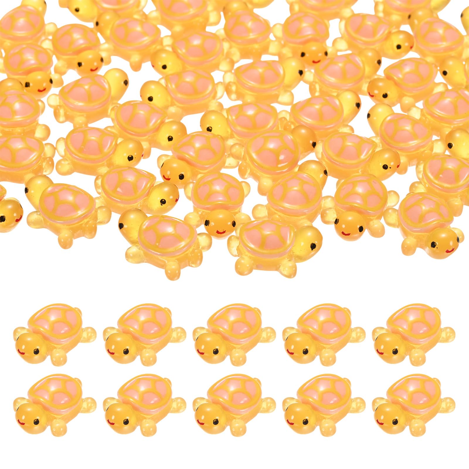 M METERXITY 50-Pack Luminous Mini Resin Turtles, 3.39" Glow in the Dark Tiny Sea Turtle for Fairy Garden/Micro Landscaping/Dollhouse, Cute Miniature Ocean Animal Figurine to Hide [Orange]