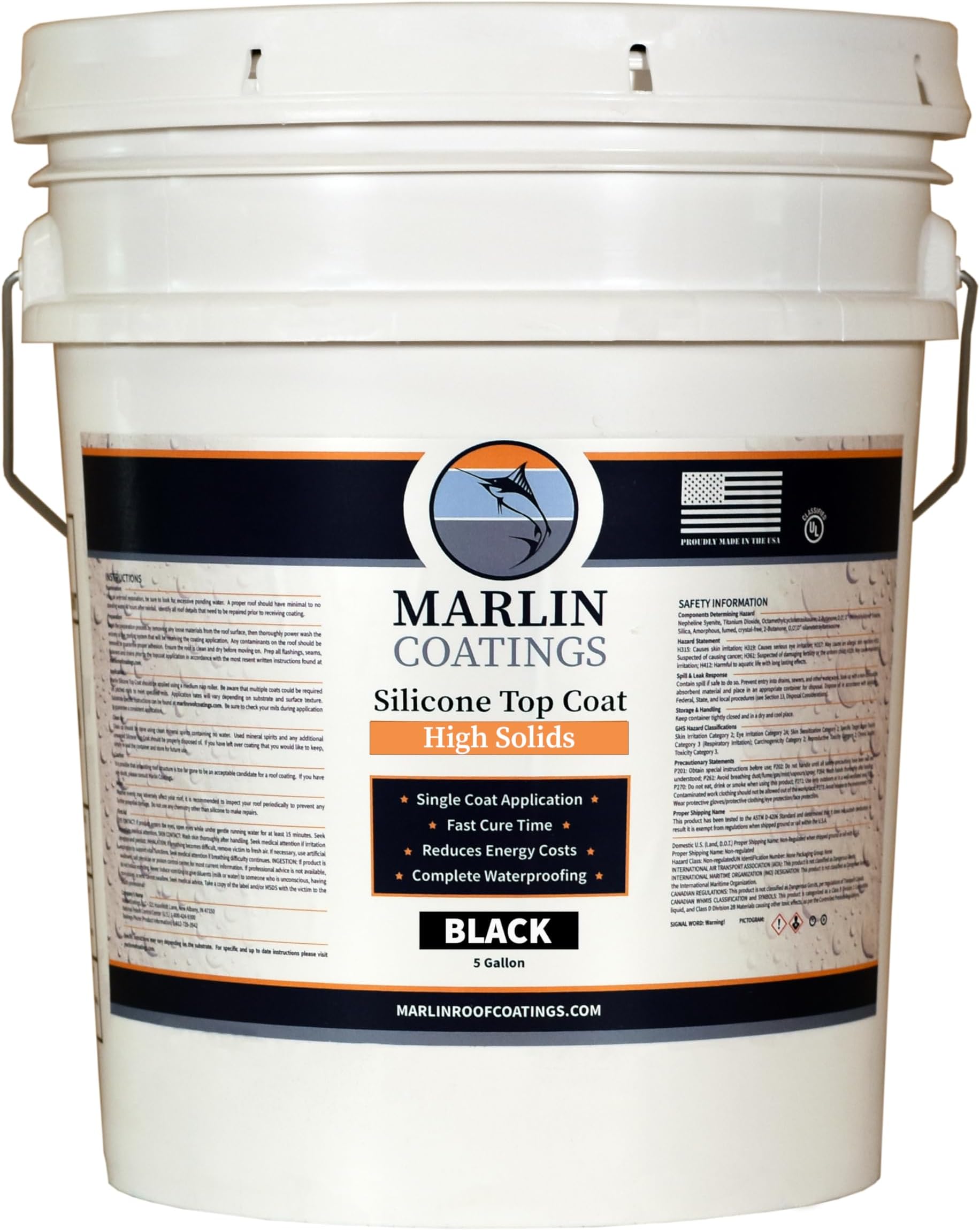 100% Silicone Roof Sealant - Self Leveling - Complete Waterproofing - Easy One Coat Application - Designed for Your RV, Camper, Trailer, Commercial Building… (5 Gallon, Black)