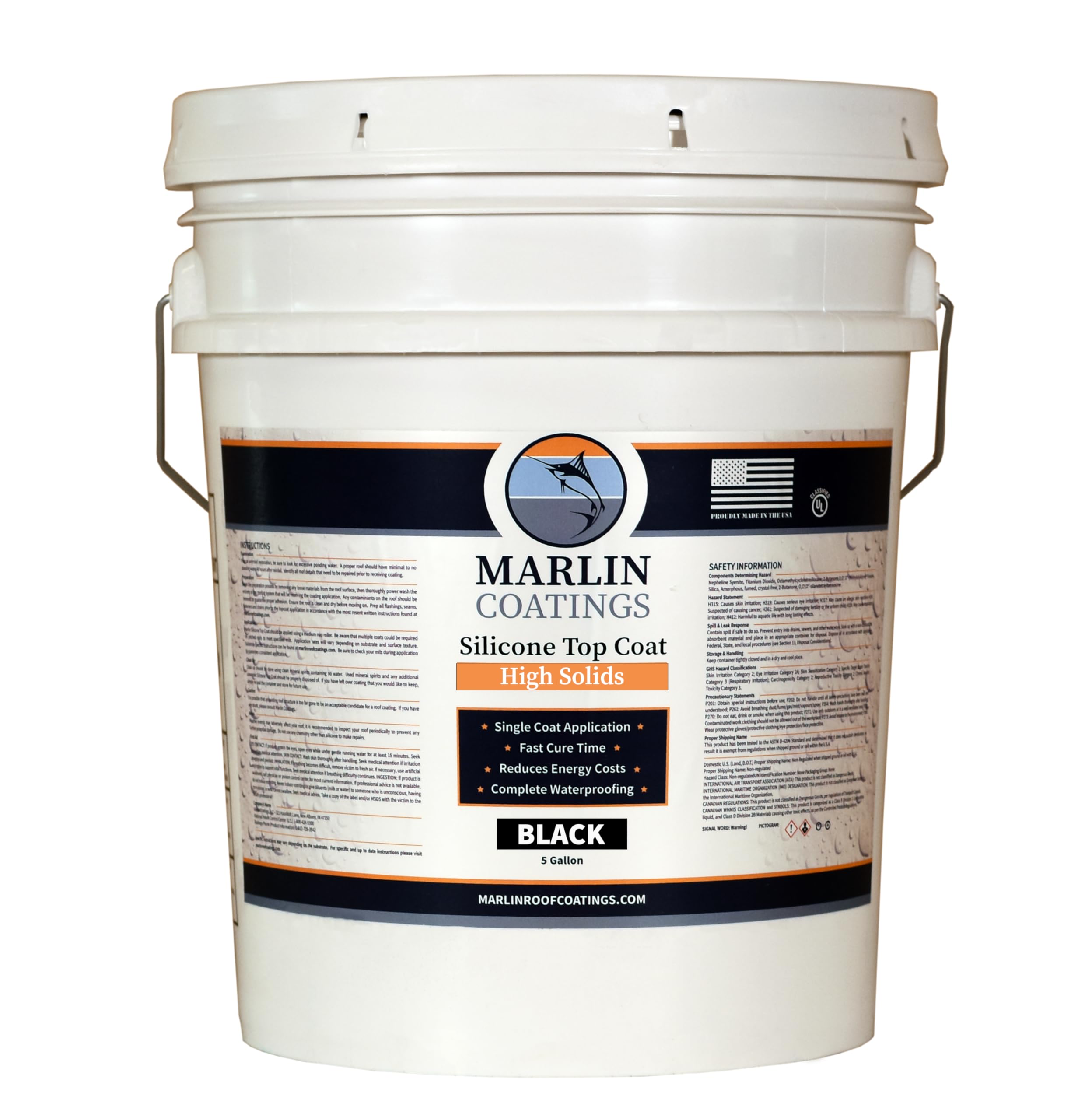 100% Silicone Roof Sealant - Self Leveling - Complete Waterproofing - Easy One Coat Application - Designed for Your RV, Camper, Trailer, Commercial Building… (5 Gallon, Black)