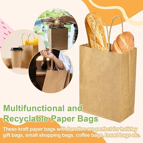 Miniatura 6 de MAQIHAN Bolsas pequeñas de papel kraft con asas – 12 bolsas pequeñas de papel de estraza marrón con dulces, regalos de fiesta de cumpleaños,
