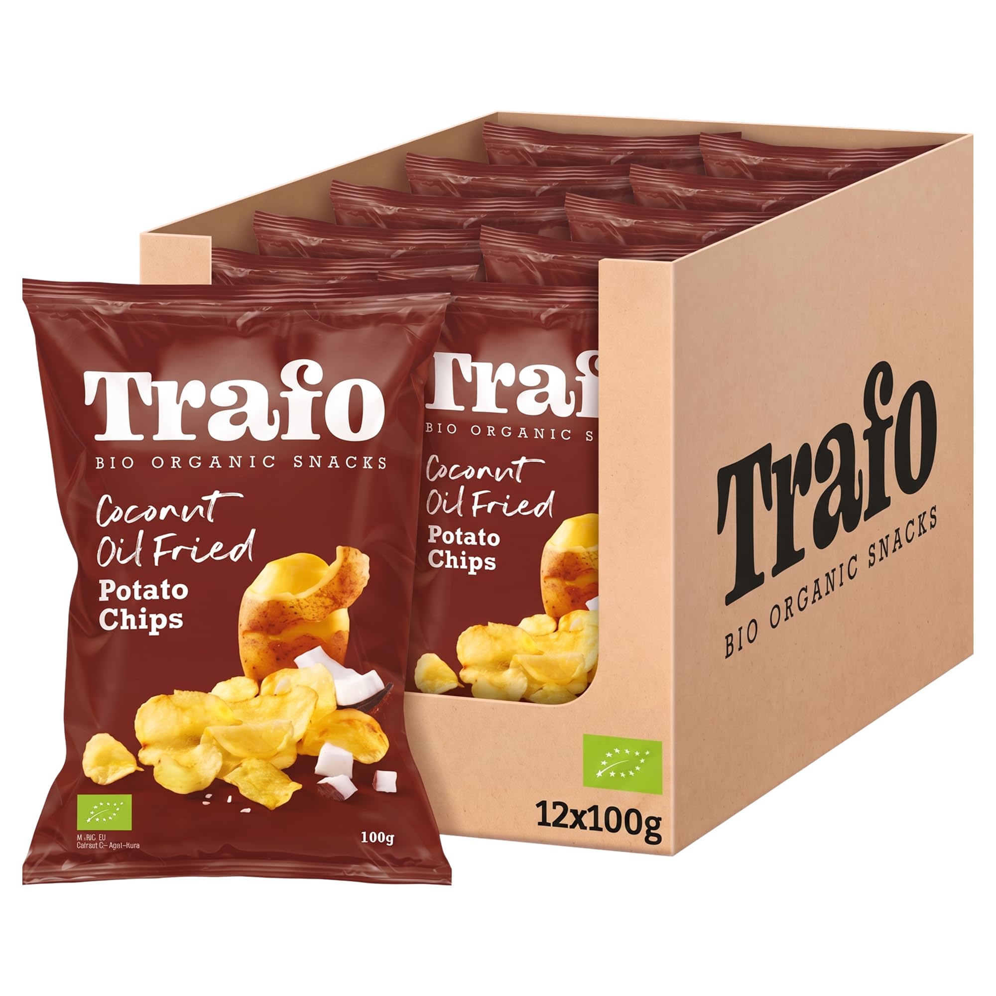 Trafo ekologiczne chipsy ziemniaczane smażone na oleju kokosowym, 12 x 100 g (1,2 kg)