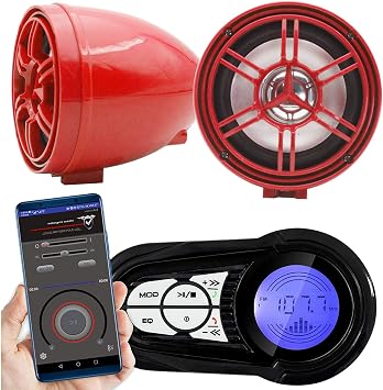 XYC Professional Waterproof 12V Bluetooth Amplifier 3inch Speaker for Motorcycle ATV UTV Motorbike TF USB MP3 Player FM Radio Black AMP with Red Speakers