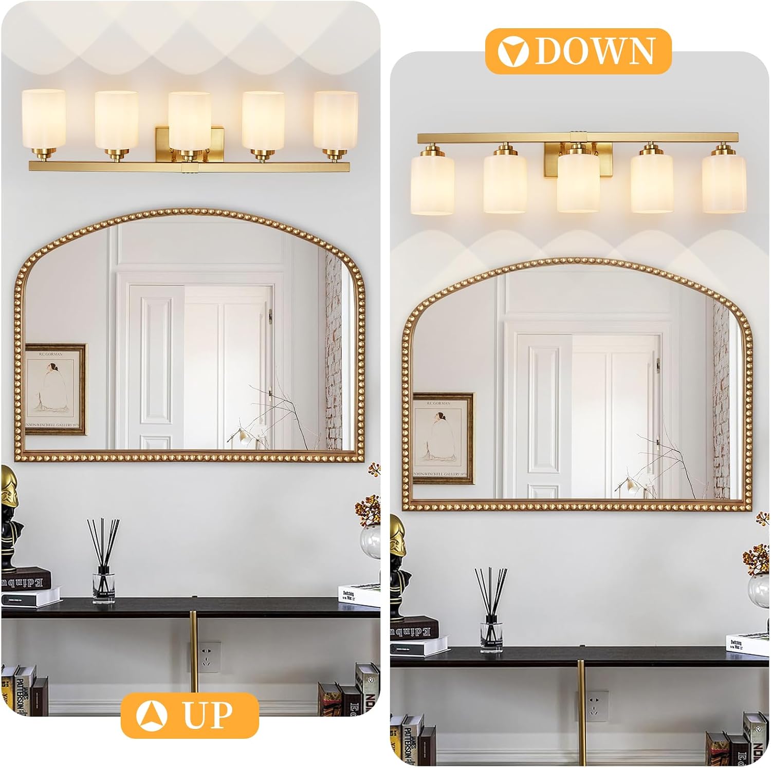 Bathroom Light Fixtures, Vanity Light Over Mirror Gold 5-Light Fixture image 4