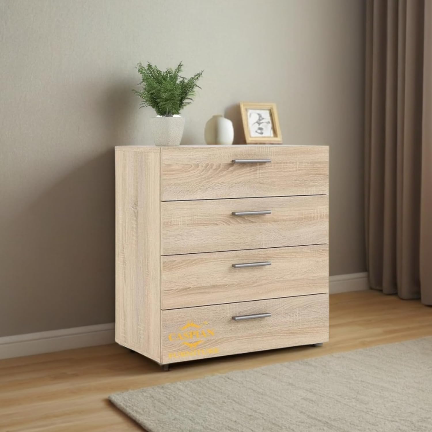 CASPIAN Wooden Chest of Drawers (Royal Oak) | Multipurpose Engineered Wood Storage Organizer Furniture with 4 Drawers | Filing Cabinet for Home, Bedroom, Living Room & Office