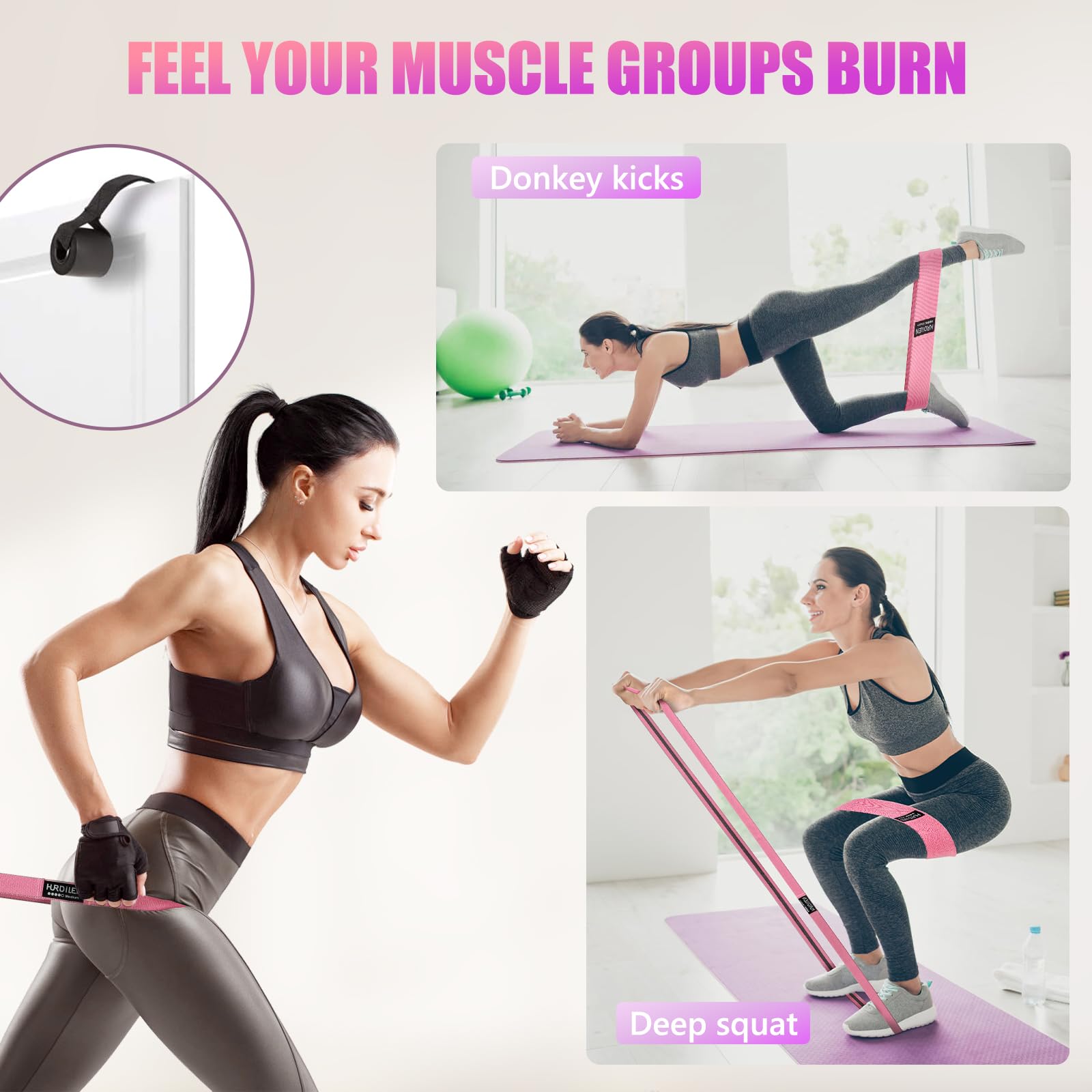 Fasce di resistenza per esercizi, fasce elastiche per allenamento, fasce larghe di resistenza, per gambe e glutei, attivano glutei e cosce