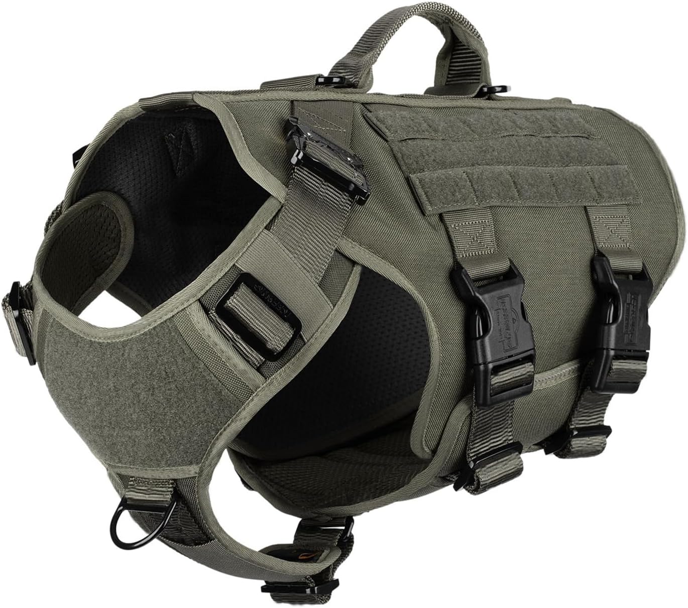 ICEFANG GN3 Tactical Dog Harness with 6X Buckle,Dog Molle Vest with Handle,3/4 Body Coverage,Hook and Loop Panel for ID Patch,No Pulling Front Clip (M (25"-31" Girth), Black)