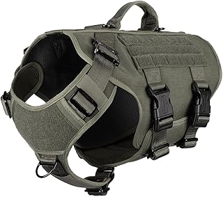 ICEFANG GN3 Tactical Dog Harness with 6X Buckle,Dog Molle Vest with Handle,3/4 Body Coverage,Hook and Loop Panel for ID Patch,No Pulling Front Clip (L (28"-35" Girth), Ranger Green)