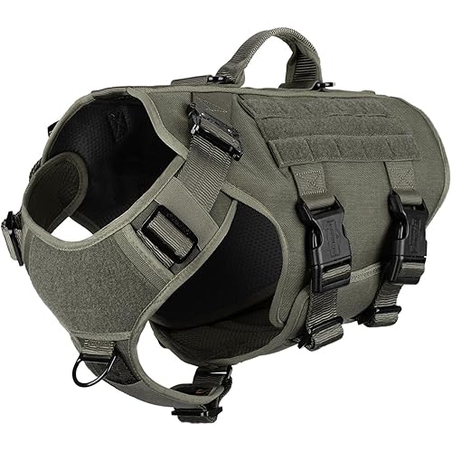 ICEFANG GN3 Tactical Dog Harness with 6X Buckle,Dog Molle Vest with Handle,3/4 Body Coverage,Hook and Loop Panel for ID Patch,No Pulling Front Clip (XL (32"-39" Girth), Ranger Green)
