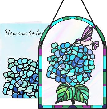Hydrangea Sun Catcher Indoor Window, Acrylic Rainbow Suncatcher for Windows Hanging with 3D Greeting Cards, Garden Suncatcher Flower Decor, Birthday for Mom, Wife, Girlfriend
