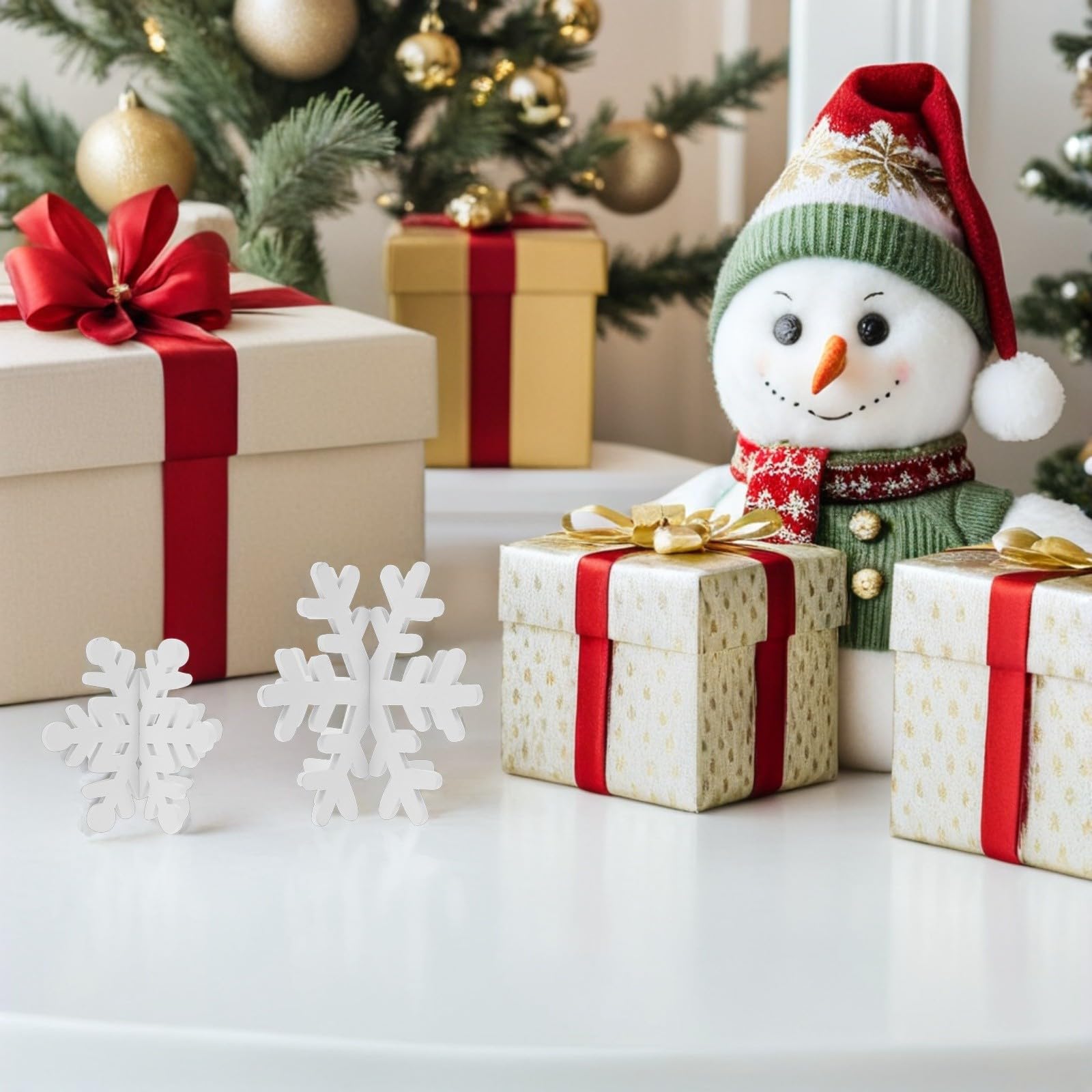 TOYANDONA 32 Pezzi Decorazione Natalizia Fiocco di Neve in Legno Bianco 3d