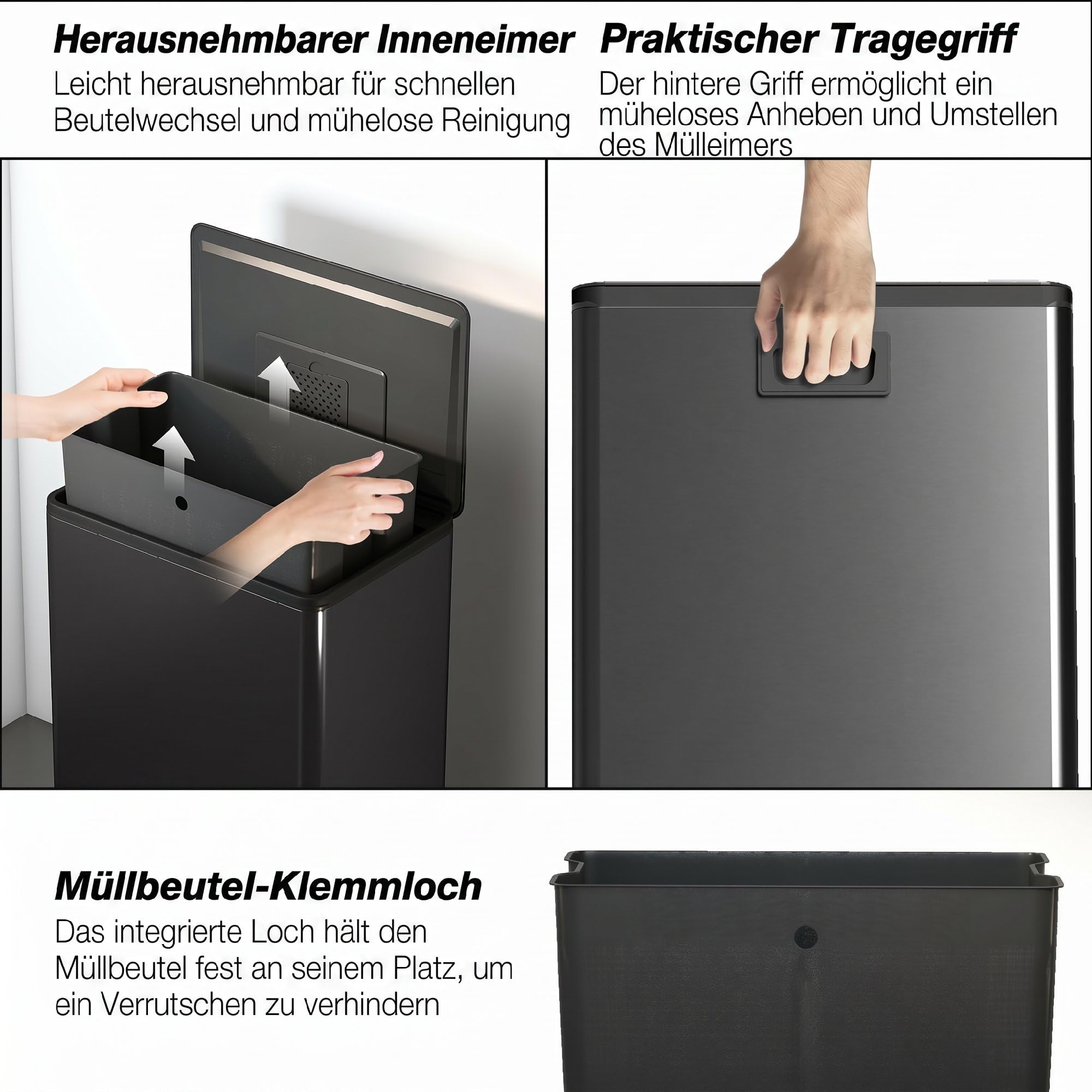 HOMCOM Mülleimer Küche 45 Liter mit Soft-Close-Deckel 42,5 x 35 x 68 cm