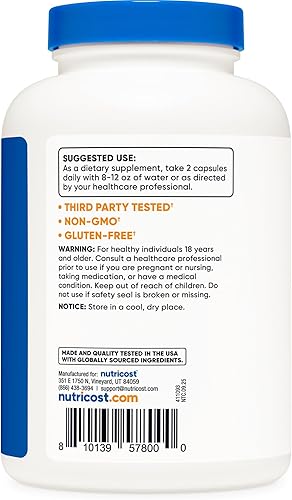 Miniatura 4 de Nutricost Suplemento de colina e inositol (1,000 mg) 240 cápsulas - 500 mg de colina, 500 mg de inositol, sin OMG, sin gluten, 120 porciones