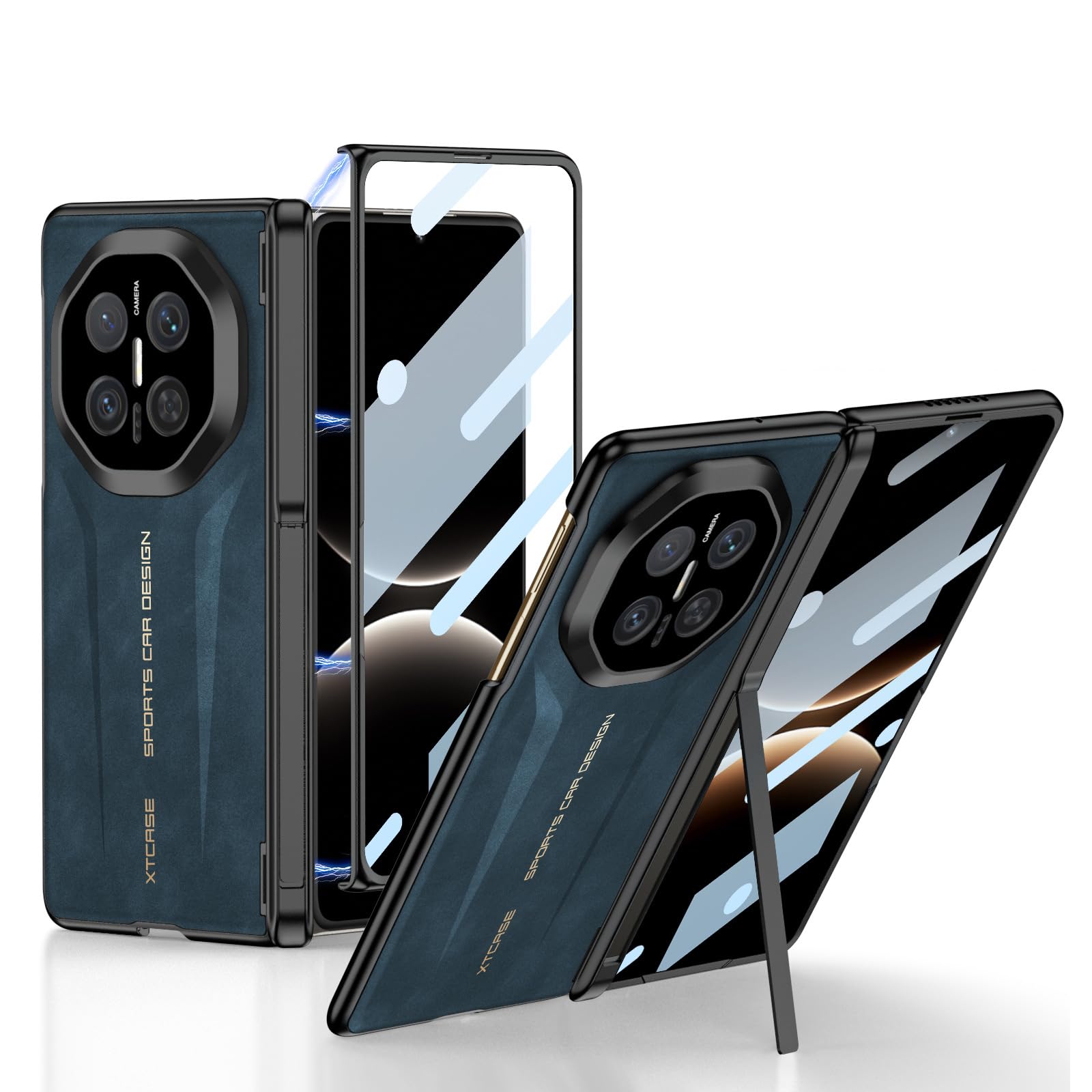 Leather Cover for Huawei Mate X7, Built-in Screen Protector, Hinge Stand Holder Protection Full Body Shockproof Cover Shell,Blue,Mate X7