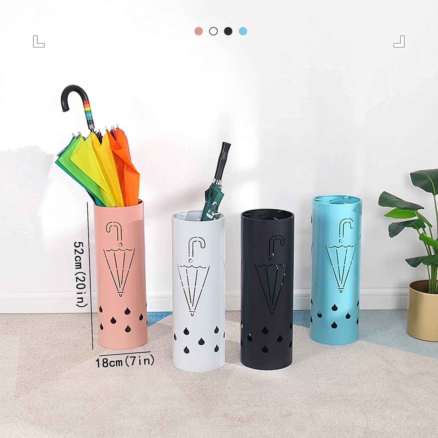 Umbrella Holder Umbrella Stand,Blue, Pink, Black, White,Umbrella Racks Entryway Decorative,7x7x20in,Umbrella Holder Round,for Home and Office (Color : White) (White)
