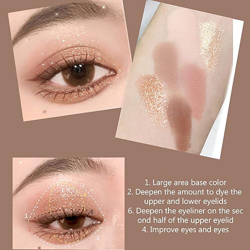 Miniatura 3 de Paleta de sombras de ojos de 6 colores mate y brillante, sombras de ojos mezclables y duraderas Sombra de ojos mezclable y construible Maquillaje de