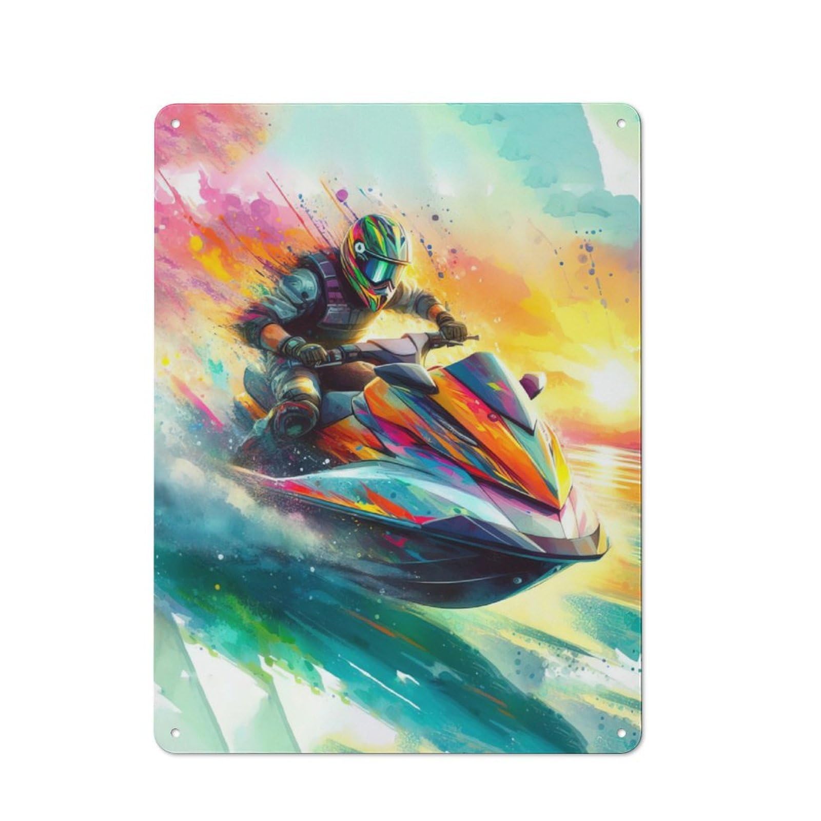 Junmoney Jet Ski Rider Vintage Tin Sign 40X30cm With For Kitchen Or Home Bar, For Retro Home Interiors, For Cafés, Pubs And Restaurants