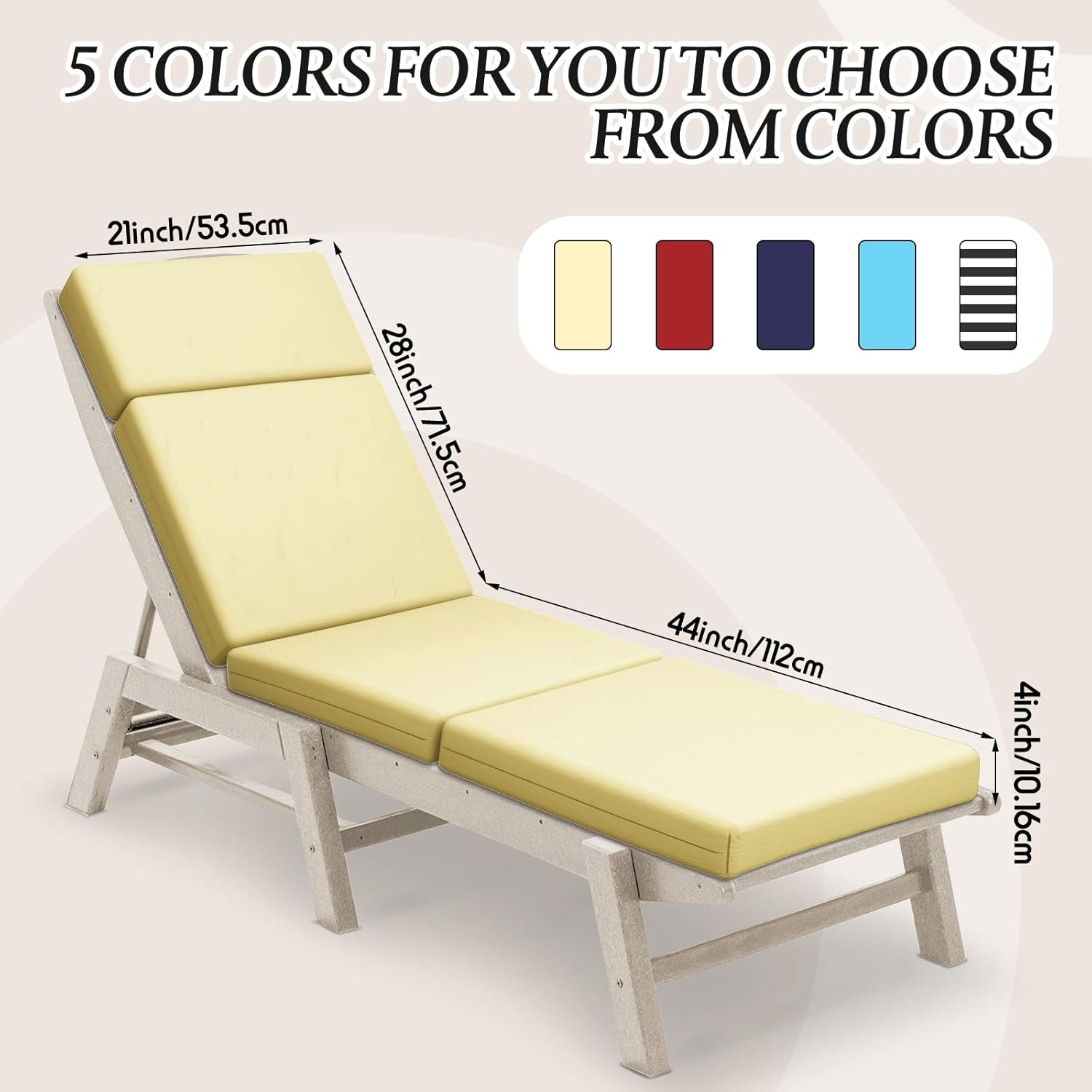 Chaise Lounge Cushions Outdoor, 72 x 21 x 4 Inch Lounge Chair Cushions for Outdoor Furniture - Waterproof Lounge Patio Replacement Cushion, 4In Fade-Resistant ThickPatio Chaise Lounge Cushion