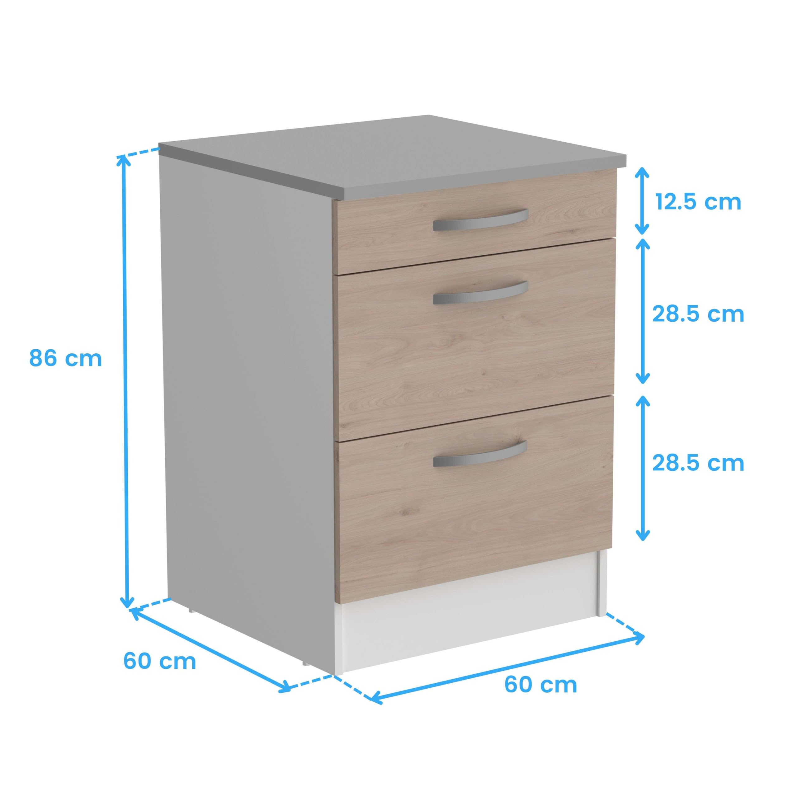 Miroytengo Módulo De Cocina EKO Inferior Tres Cajones Blanco y Roble Jackson 60x60cm