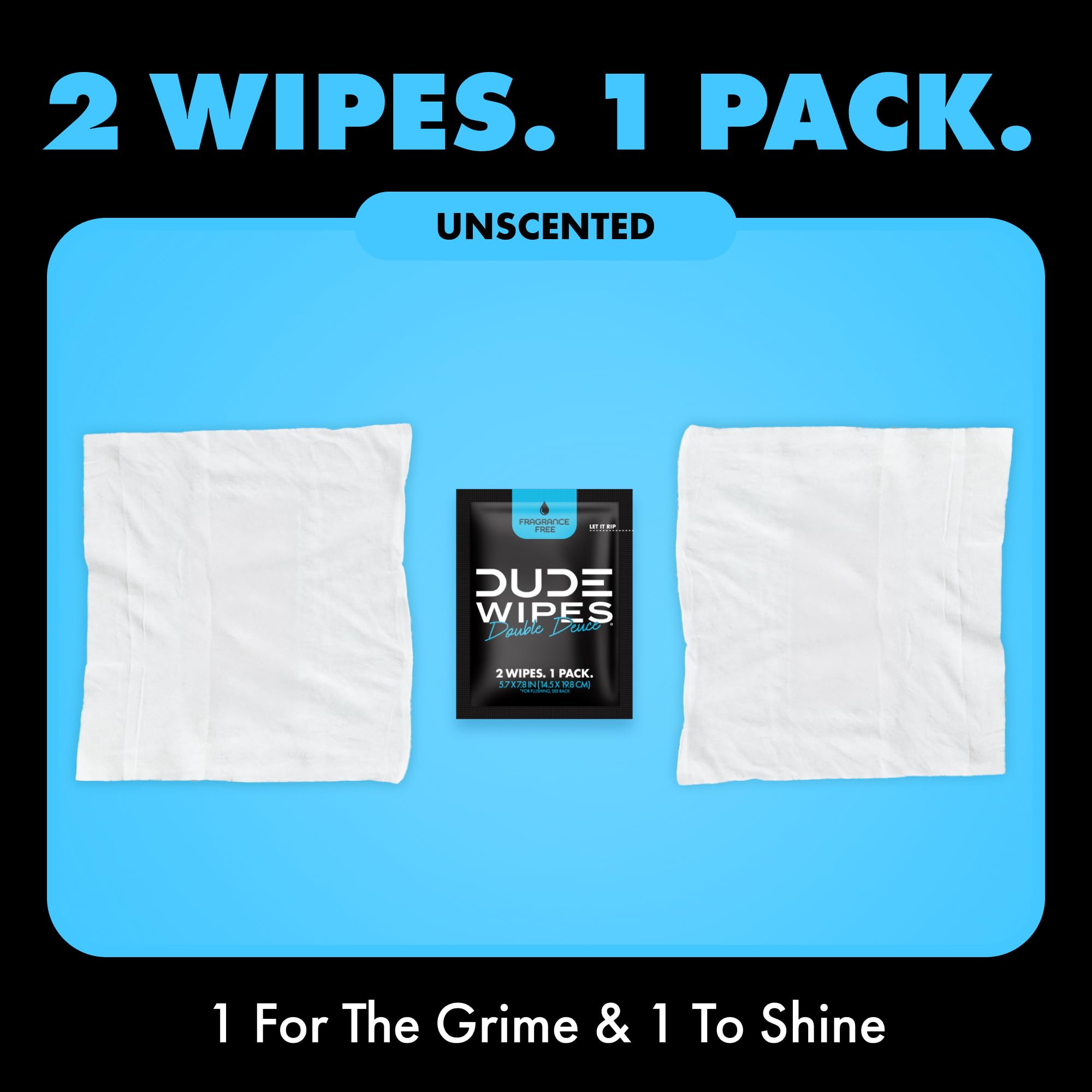 Condition photo showing New/Like New for dude wipes double deuce unscented travel wipes - 2 wipes per pack (40 packs, 80 count) - on-the-go adult flushable wipes for sensitive skin - infused with vitamin e and aloe - septic and sewer safe