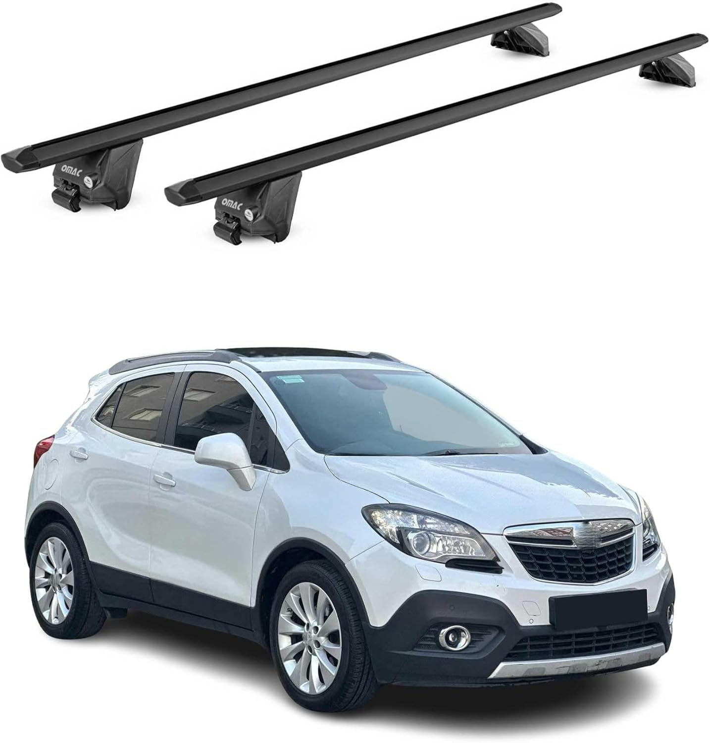 OMAC Aluminium Roof Rack Cross Bars TÜV Certified for Buick Encore 2013-2022 – for Integrated Roof Rails – T-Slot – Max Load 220 lb / 100 kg – 2 Locks Black