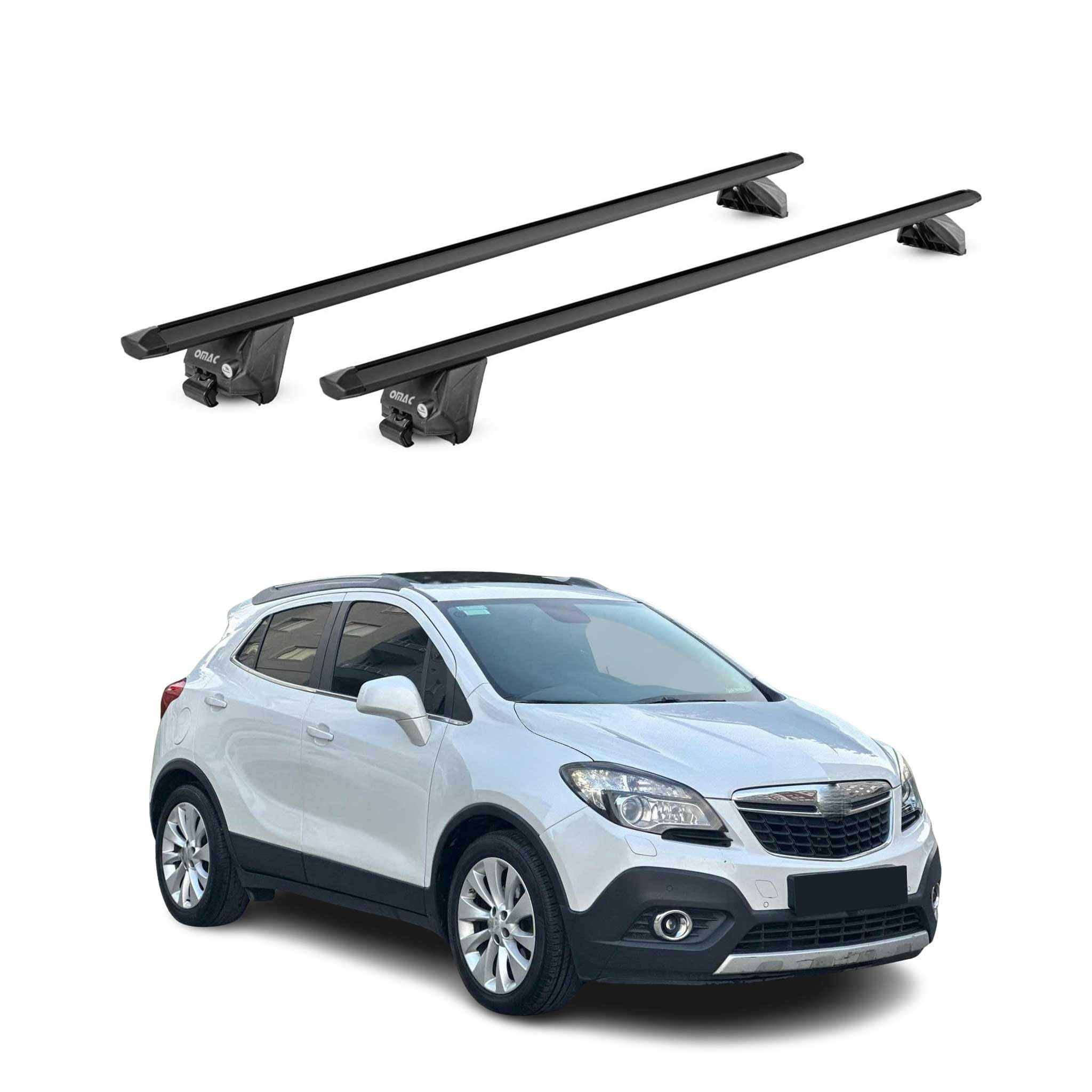 OMAC Barre Portatutto Alluminio TÜV geprüft per Opel Mokka I 2012-2019 – per Rail Tetto Integrati – T Nut – Max 100 kg – 2 Schlösser Nero