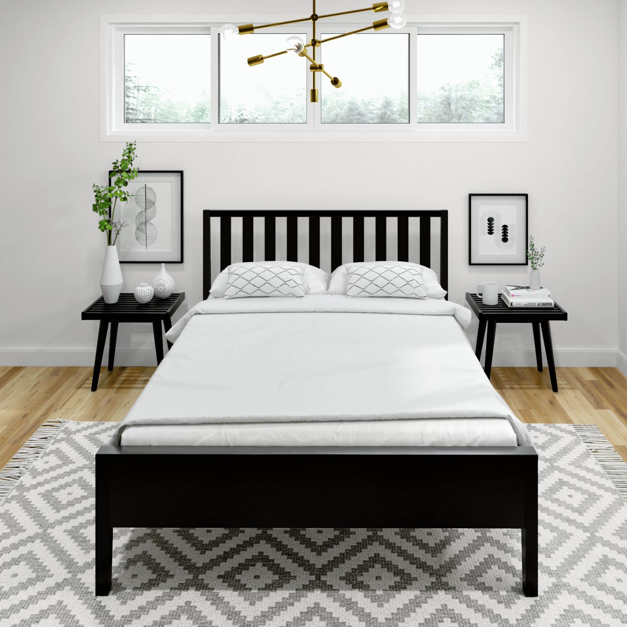 Plank+Beam Scandinavian Single Bed (Full), with Slatted Headboard, Black | Exceptional Craftsmanship, Metal Support Bar, Low VOC Finishes, Modern Design, Easy Assembly, Solid Wood