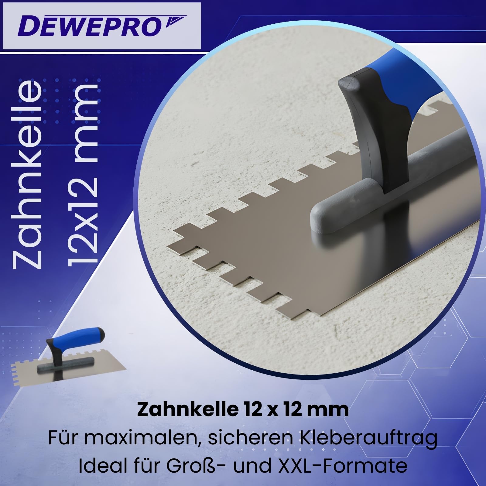 DEWEPRO 5-teiliges Zahnkellen-Set PROFI III aus Edelstahl mit 4x4 mm 6x6 mm 8x8 mm 10x10 mm 12x12 mm für Fliesen Mörtelverarbeitung und Spachtelarbeiten