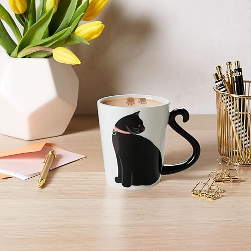 Miniatura 7 de VOTUM Black Cat Taza de café o té de cerámica blanca  Taza en forma de animal con diseños impresos a mano  Lindo regalo hecho a mano para hombres o
