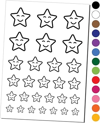Star Happy Face Emoticon Temporary Tattoo Water Resistant Fake Body Art Set Collection - Yellow (One Sheet)