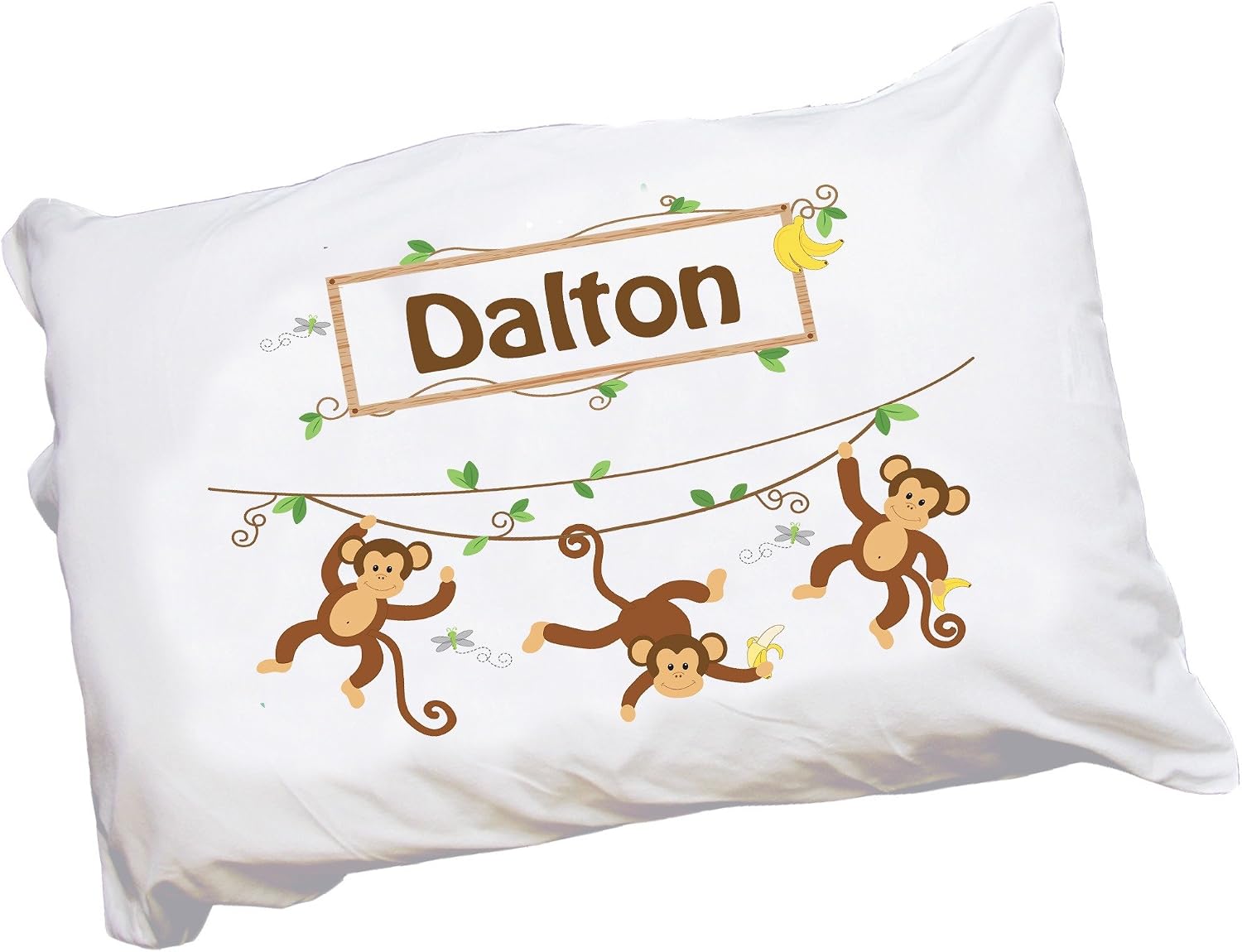 My Bambino Personalized Kids Pillowcase – Monkey Design | Custom Name Boys' Bedding | Standard Size | Toddler & Baby Gift