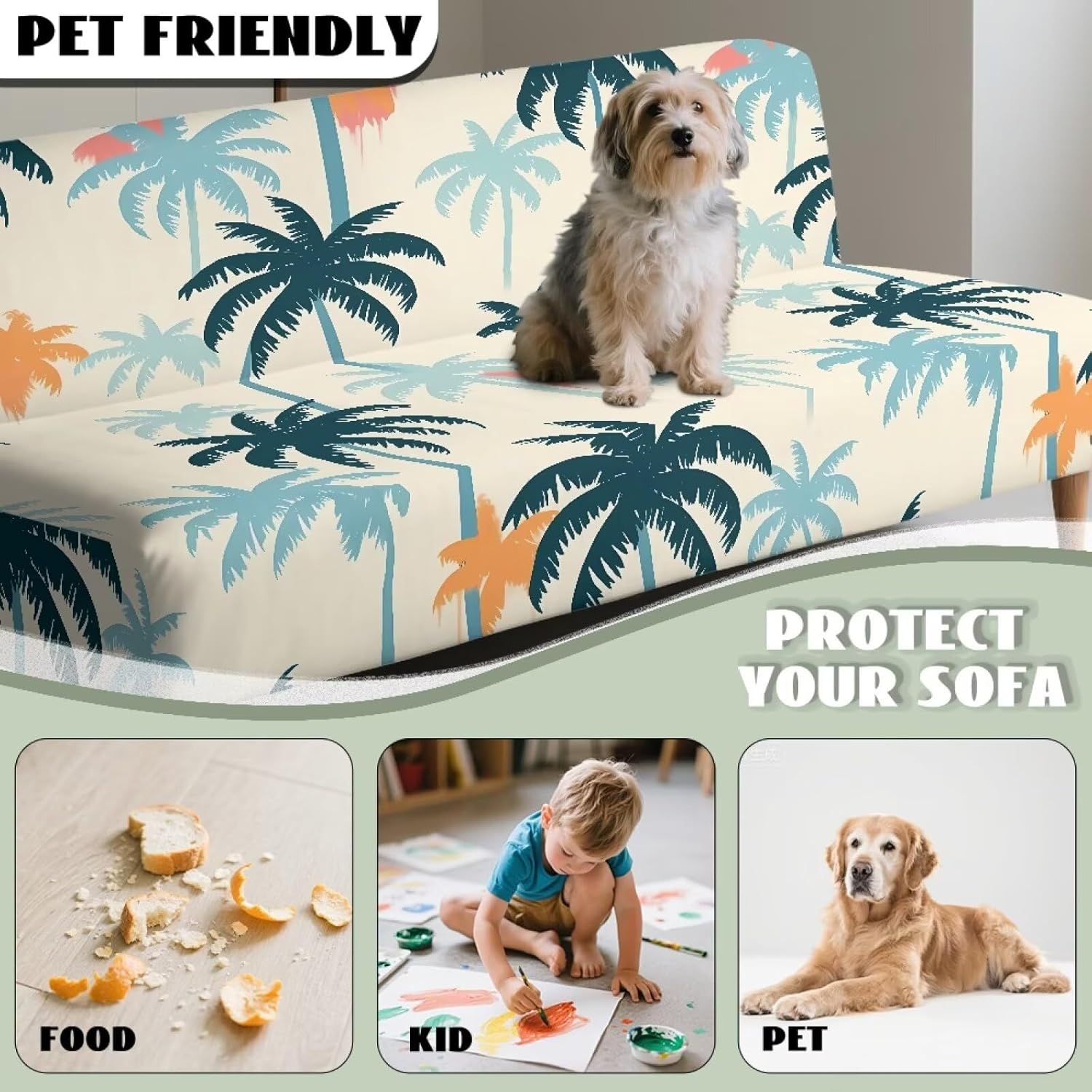 Merkmak Futon Cushion Cover Tropical Palm Tree Armless Couch Cover for Chair Sofa Bed Futon Slipcover Coastal Furniture Protector for Bedroom Living Room Hotel Decoration
