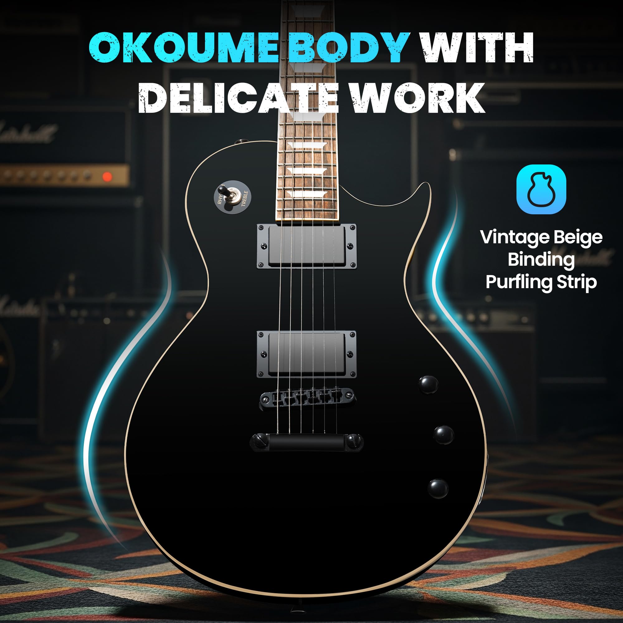 CAHAYA LP Kit Chitarra Elettrica: Chitarra 39" Full Size per Principianti con Corpo in Okoume Massiccio, 2 Pickup Humbucker, Manico in Acero, Borsa, Tracolla, Cavo per Adulti e Ragazzi - Nero