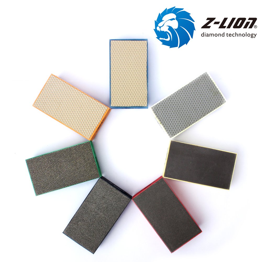 Z-Lion Diamond Hand Polishing Pads Arc Shape Back for Glass Granite Marble Quartz-Pack of 7 Pcs