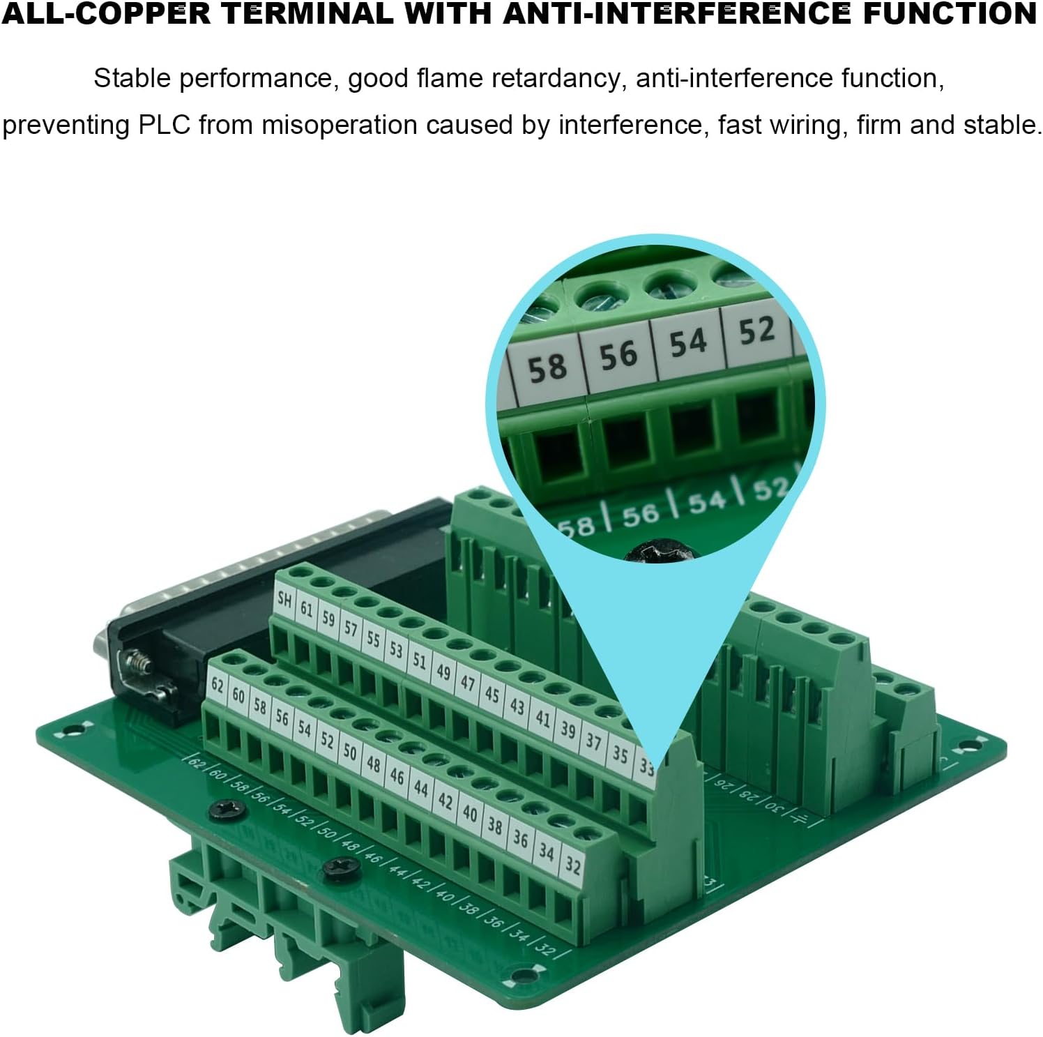 DB62 Connector,Male D-SUB Header to 50-pin Port Transfer Terminal Adapter Breakout Board No Soldering Needed,with C45 PCB DIN Rail Mounting Bracket