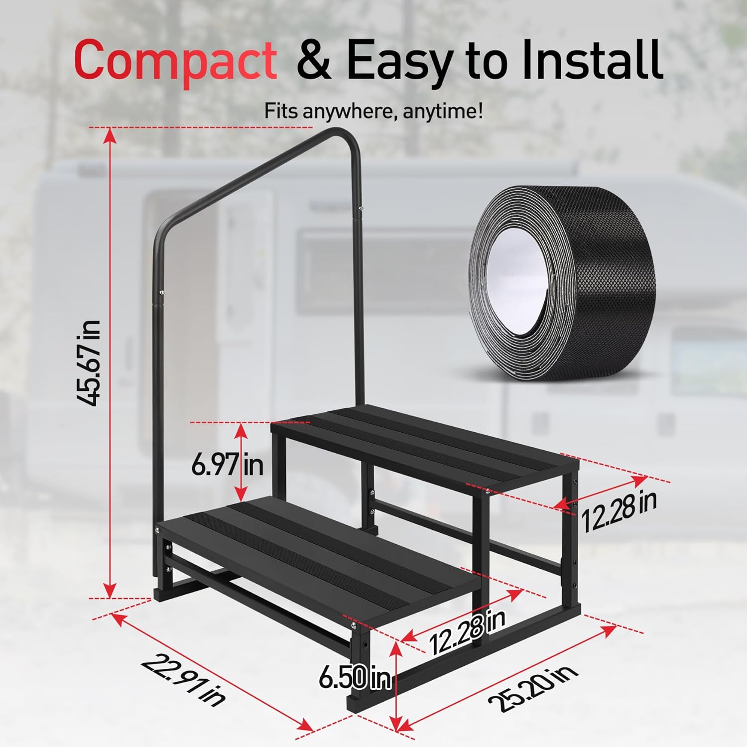 RV Steps with Handrail for Both Sides, 2 Step Stool with Handle for Elderly w/Wide Platform & Anti-Slip Mats, Portable Stairs for Hot Tub/Camper/Mobile Home/Porch/SPA Pool/Pet Stairs (2 Steps)