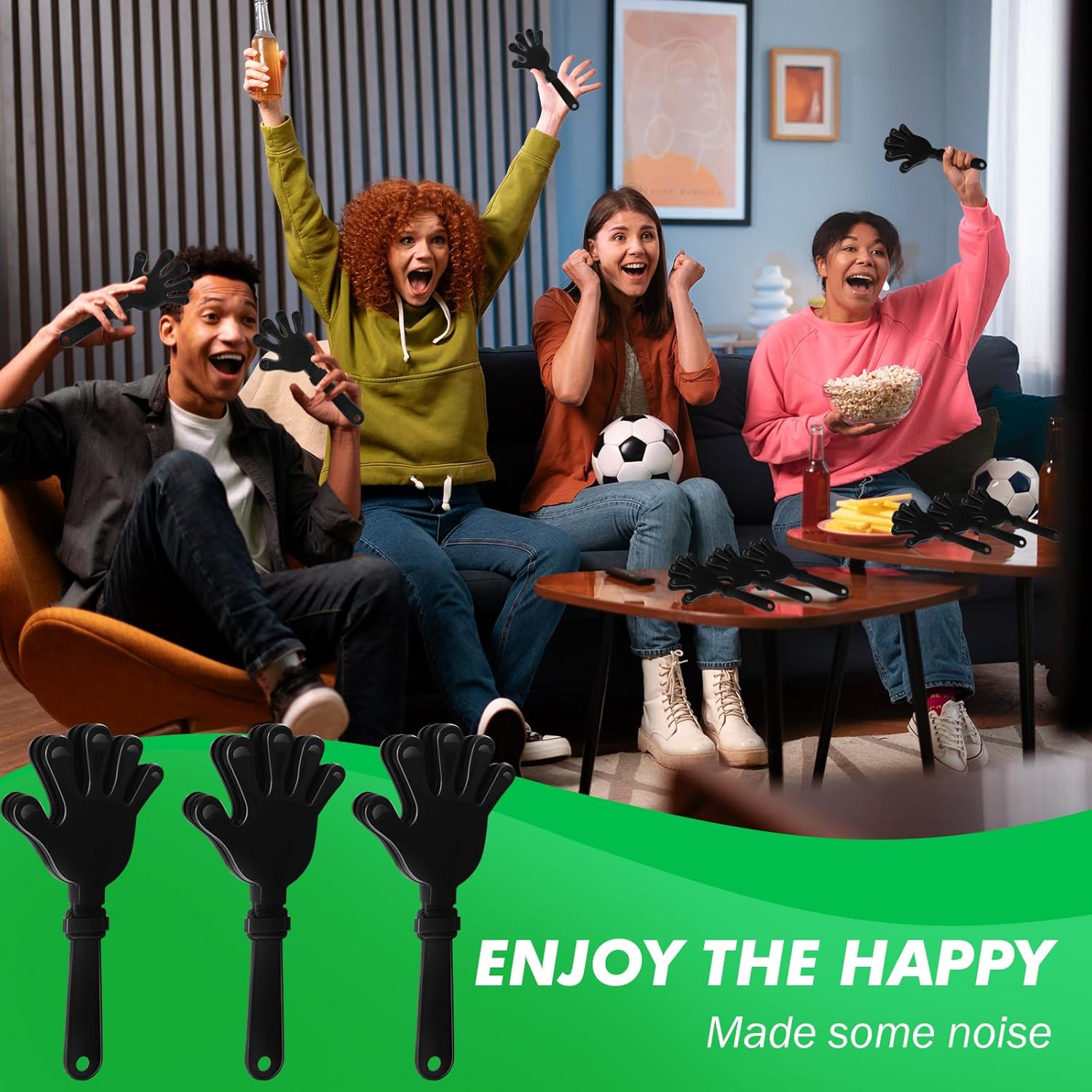 12 Pcs Hand Clappers Noisemakers 7.5 Inch Clappers Noisemakers Plastic Hand Clappers for Birthdays Game Football Sporting Events Cheers Supplies Dance Basketball Football Noisemakers(Black)