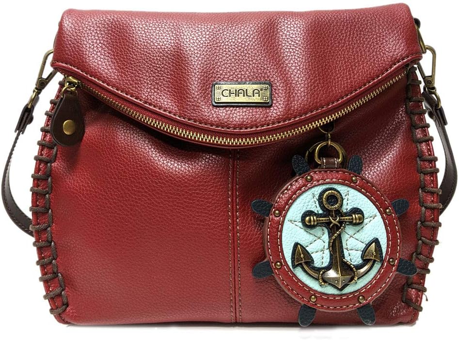 CHALA Charming Crossbody Bag Shoulder Handbag With Flap Top and Zipper Burgundy (Anchor Coin Purse)