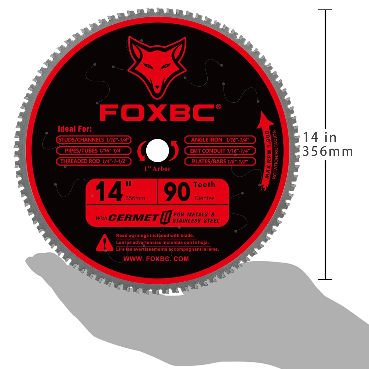 FOXBC 14 Inch Stainless Steel Metal Cutting Saw Blade 90 Tooth for Evolution 14 Inch Metal Saw and Other Low RPM saws, Cermet Carbide Up to 5X Longer Life