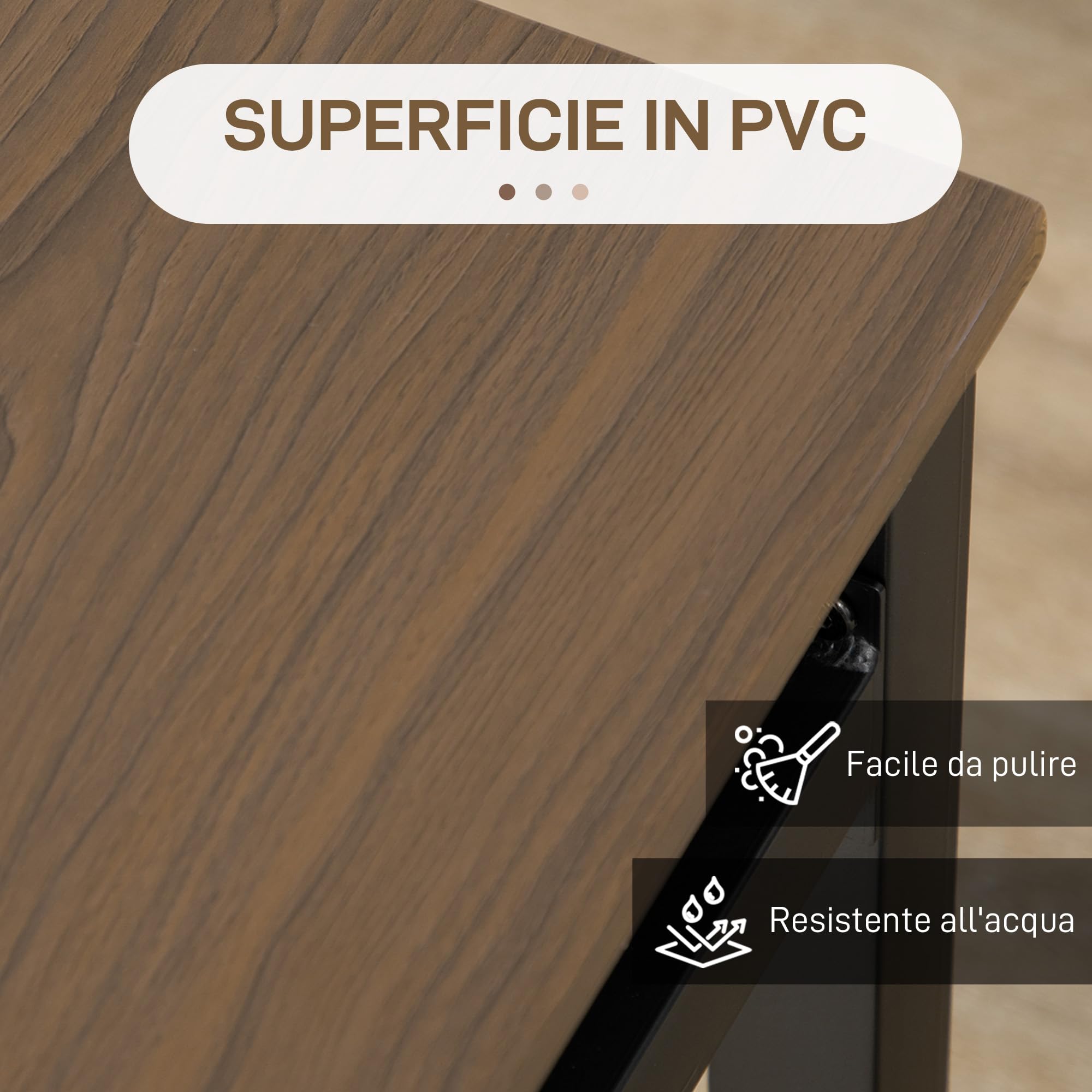 HOMCOM Set da Pranzo da 5 Pezzi con 1 Tavolo Rettangolare e 4 Sedie, in Acciaio e MDF, Nero e Marrone