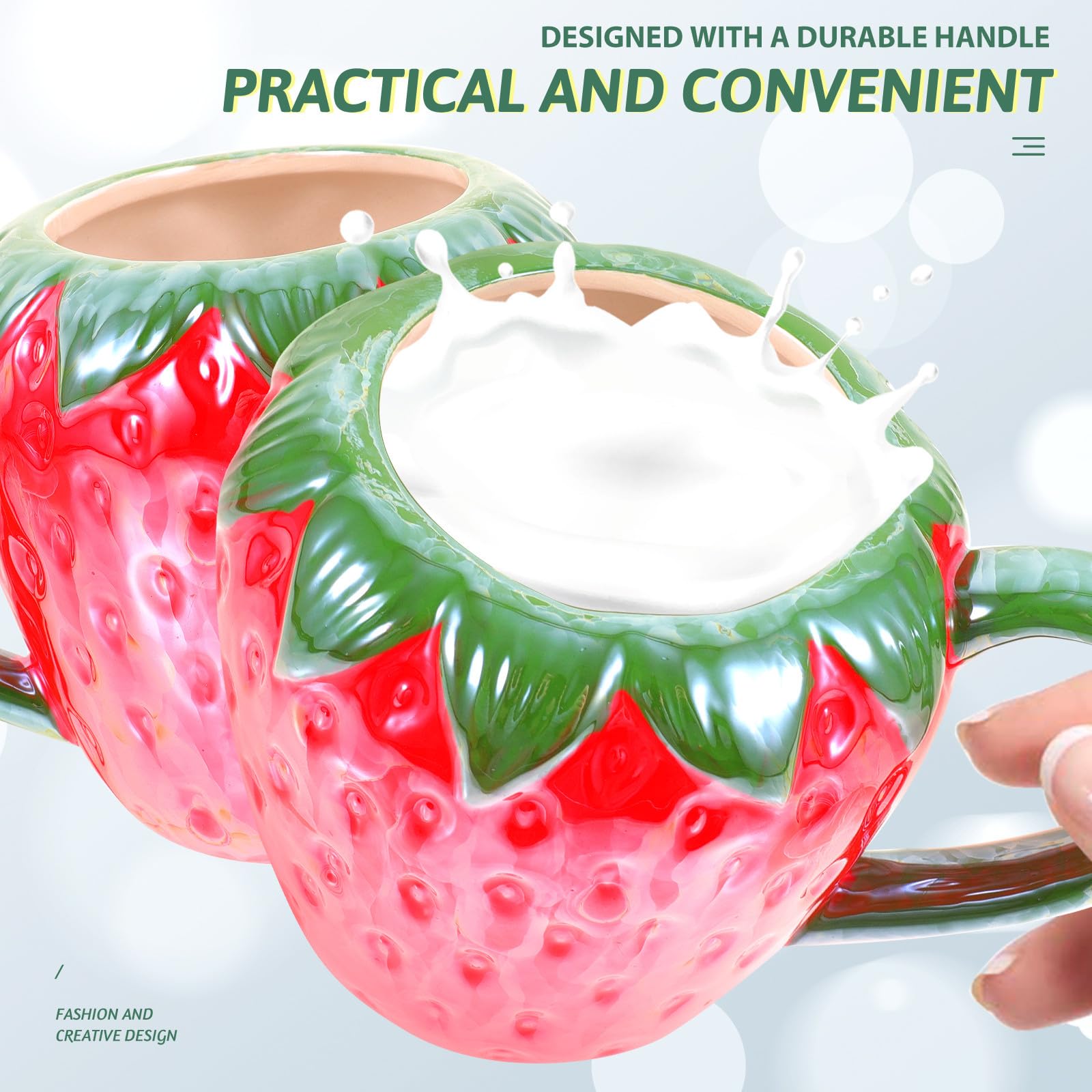 Angoily Tazza a Forma di Fragola in Ceramica per Bevande da Cucina Facile da Trasportare e Lavabile in Lavastoviglie, per Caffè e Acqua