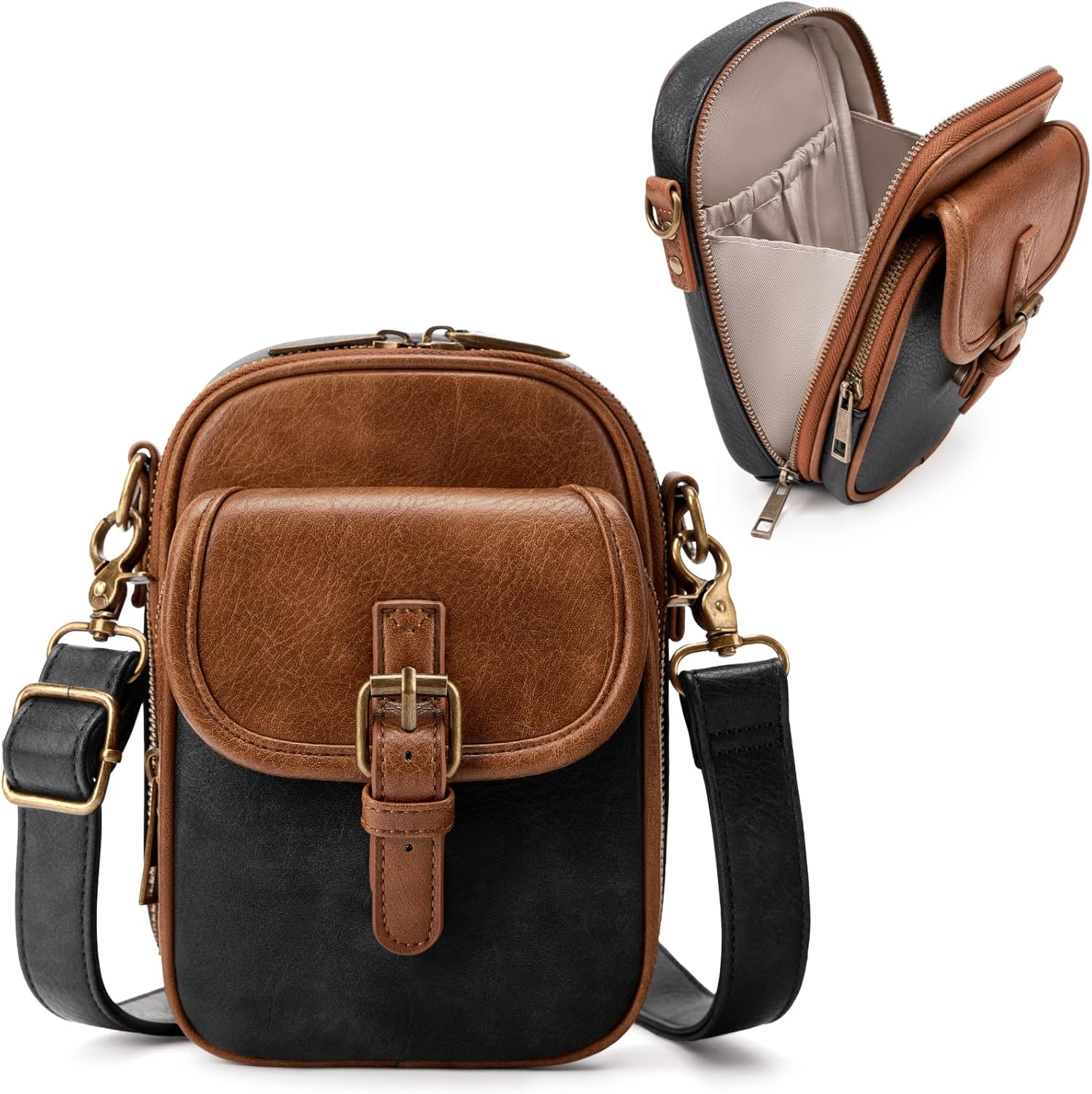 Small Crossbody Cell Phone Purse for Women Vintage Mini Crossbody Bag with Card Slots, Vegan Leather Phone Wallet Pouch